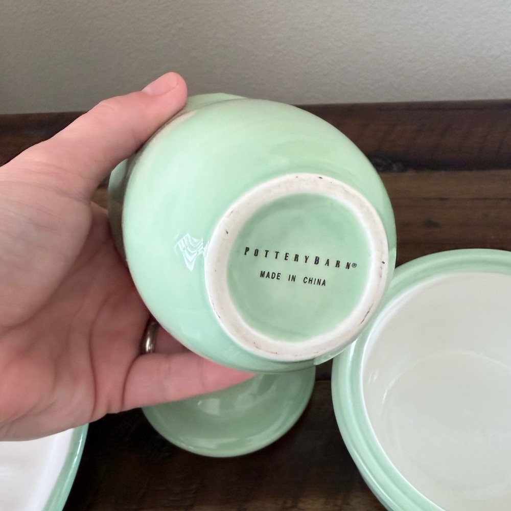 Pottery Barn Set of Bathroom Vanity Accessories Containers Celadon Jadeite Mint - Picture 8 of 9